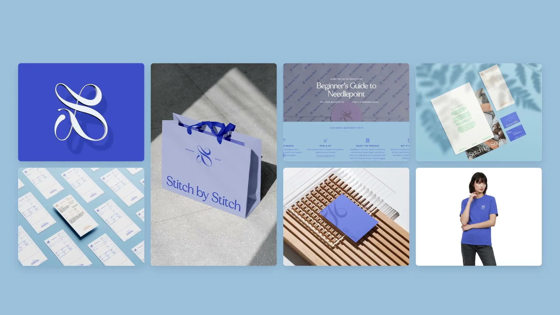 The Stitch by Stitch identity across print and screen