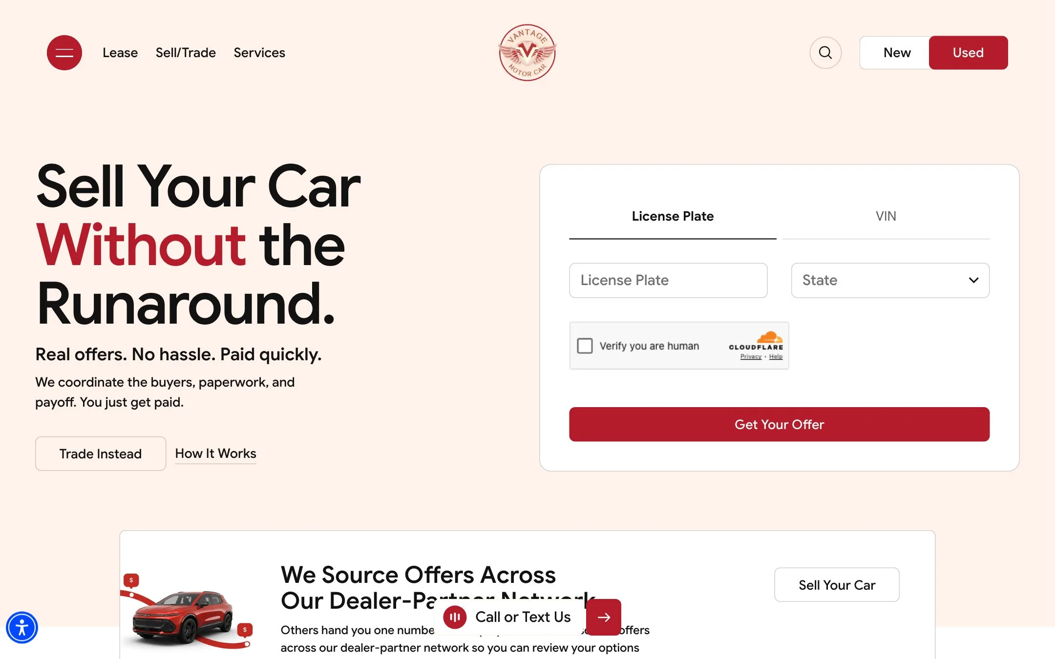 Vantage Auto Group website: Sell your car