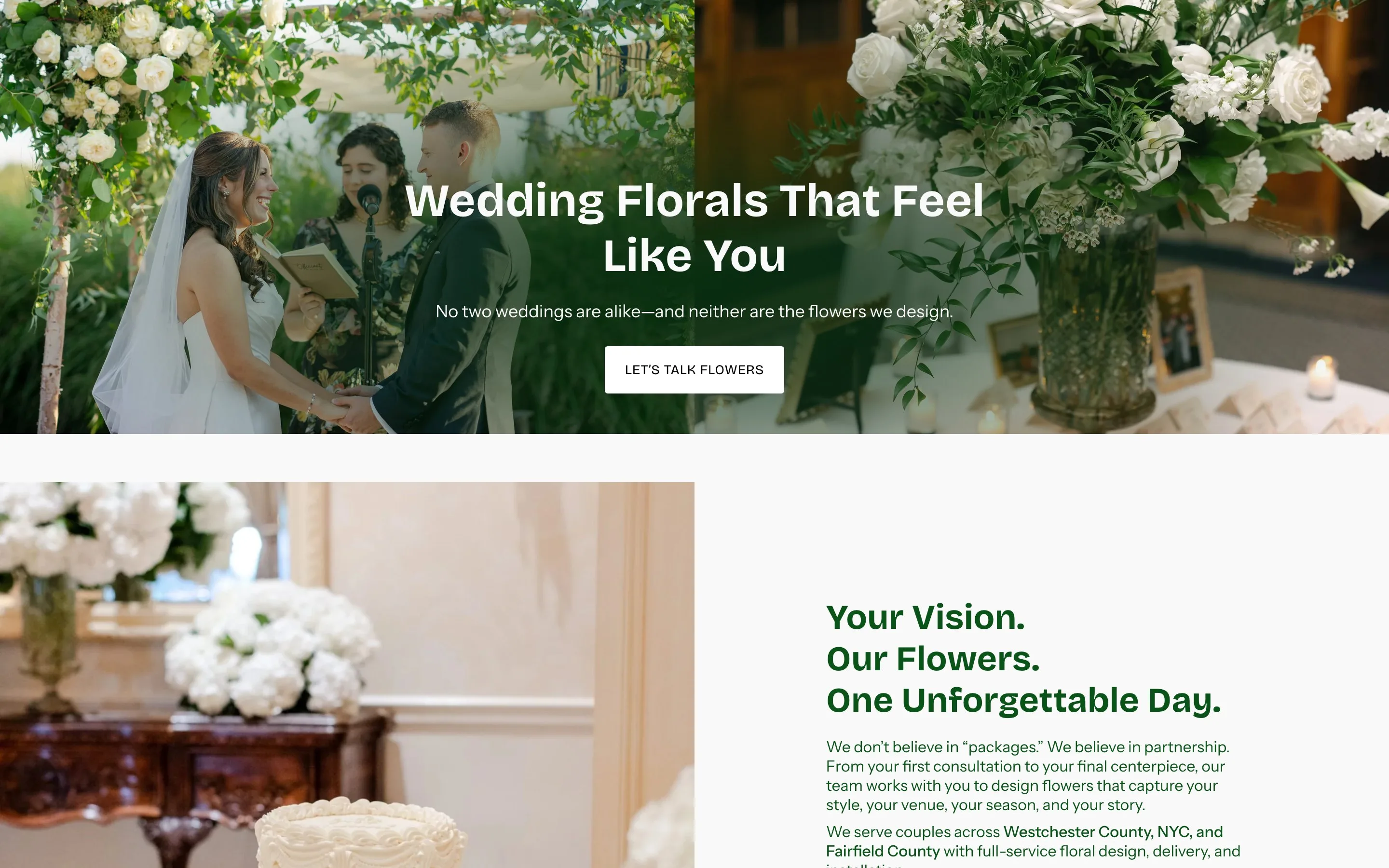 The Flower Bar website: Weddings and events