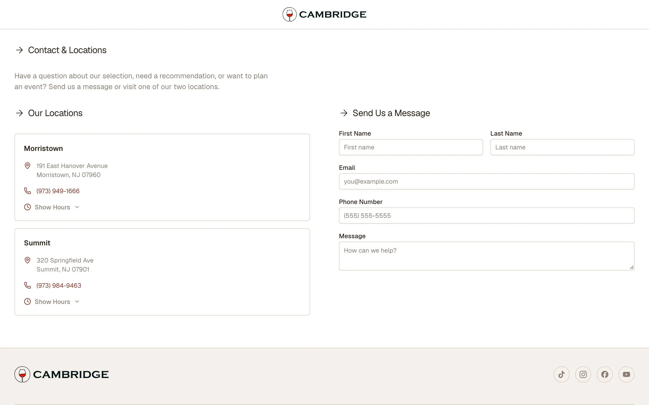 Cambridge Wines website: Locations