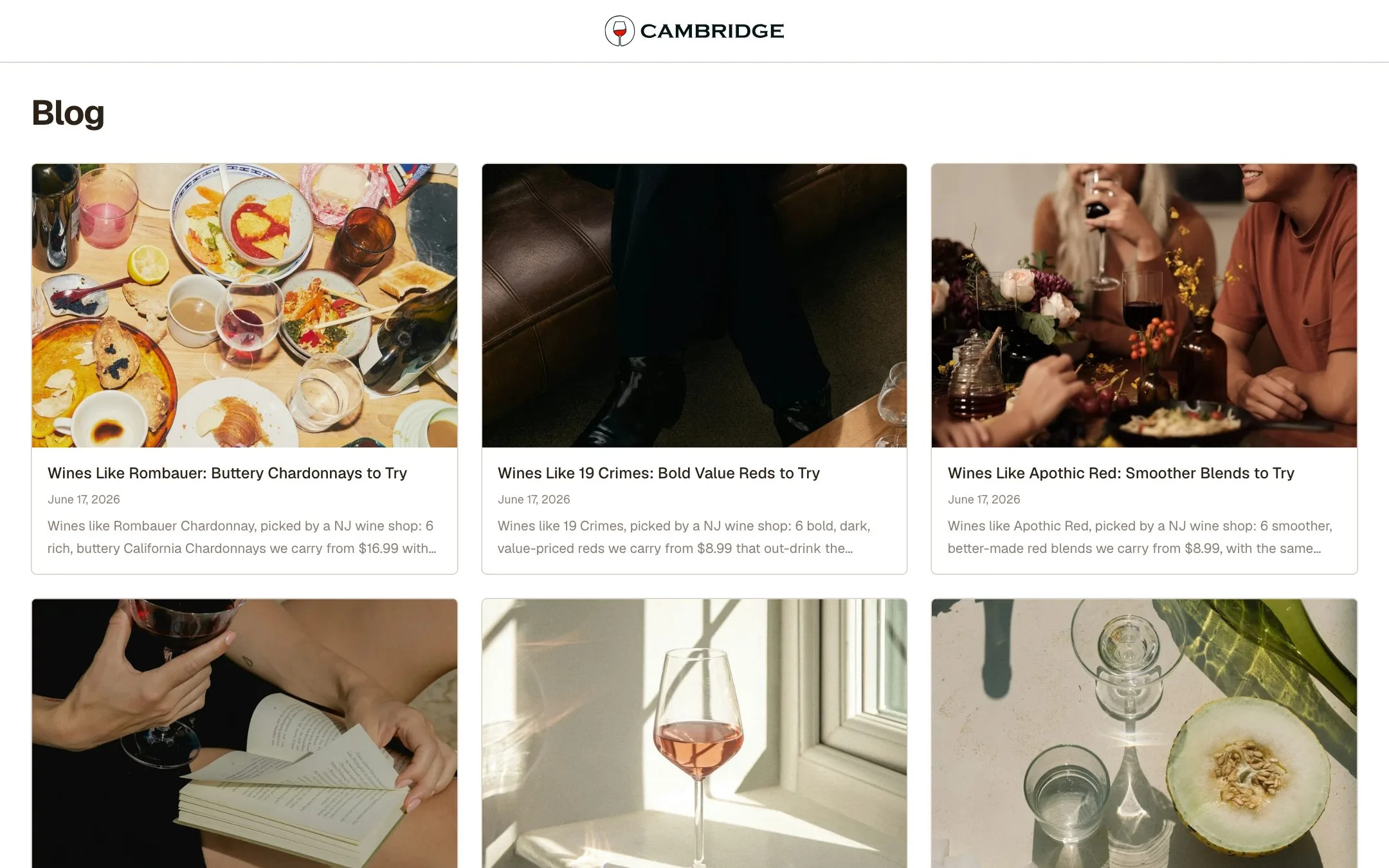 Cambridge Wines website: Blog