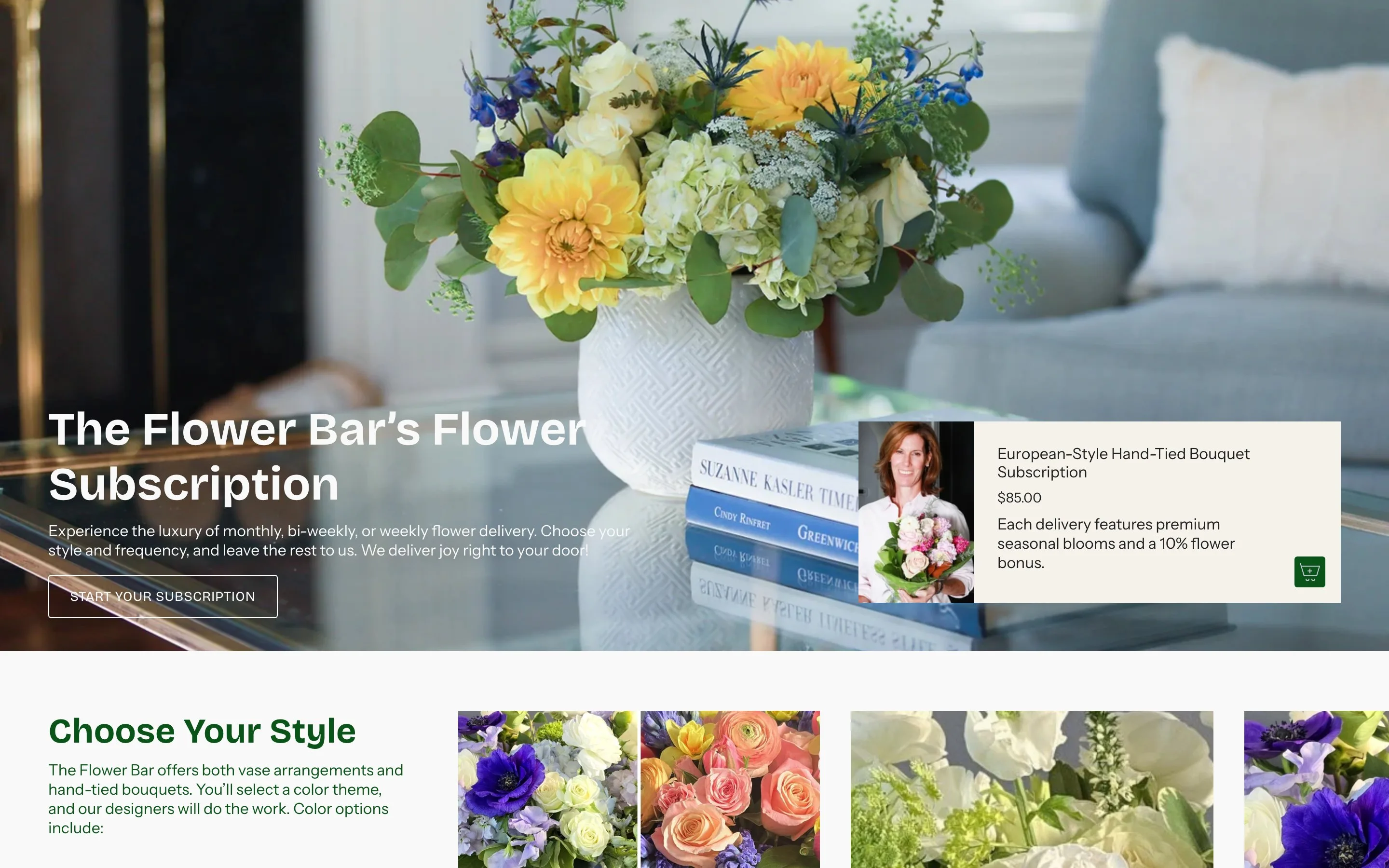 The Flower Bar website: Subscriptions