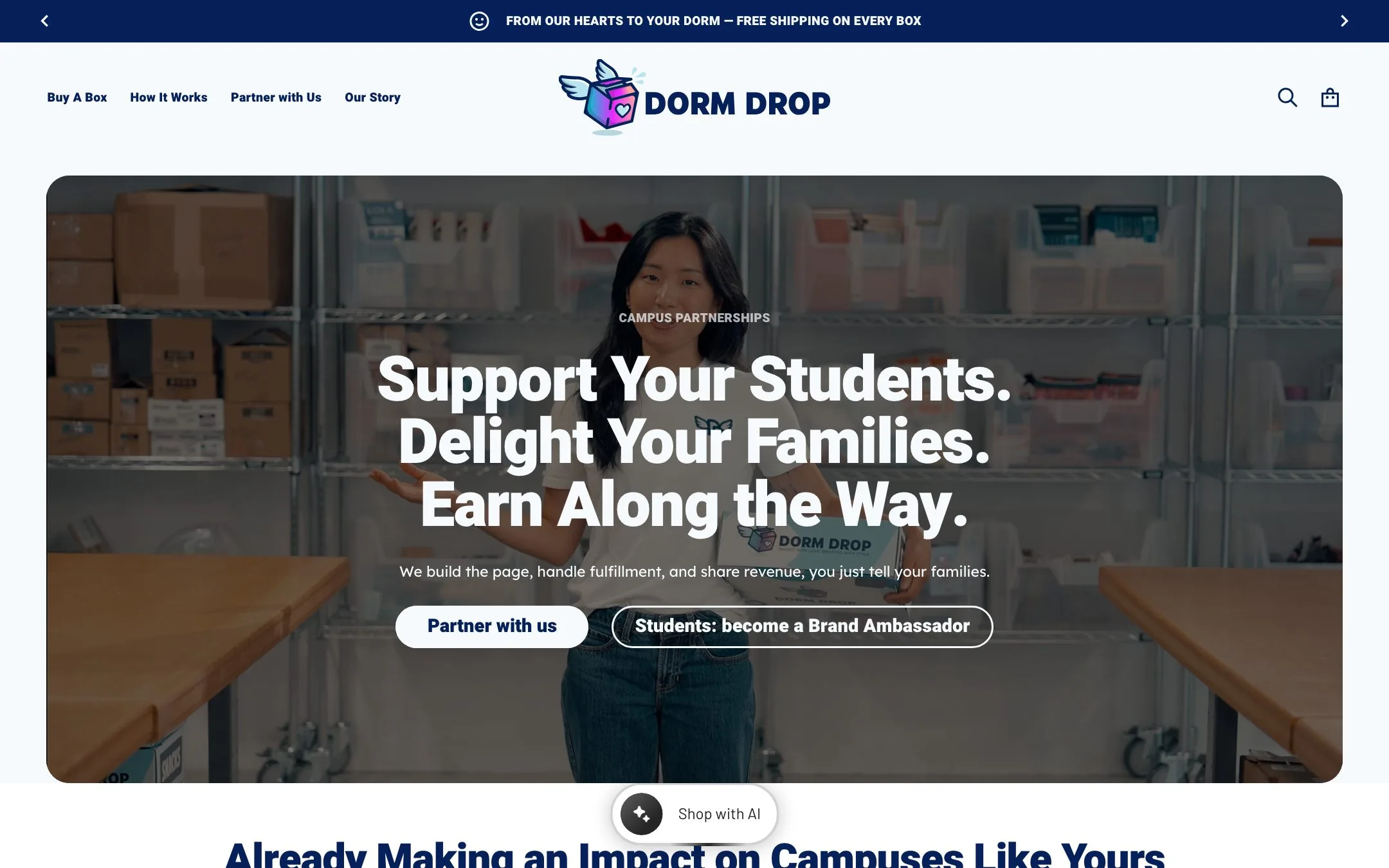 Dorm Drop website: Campus partnerships