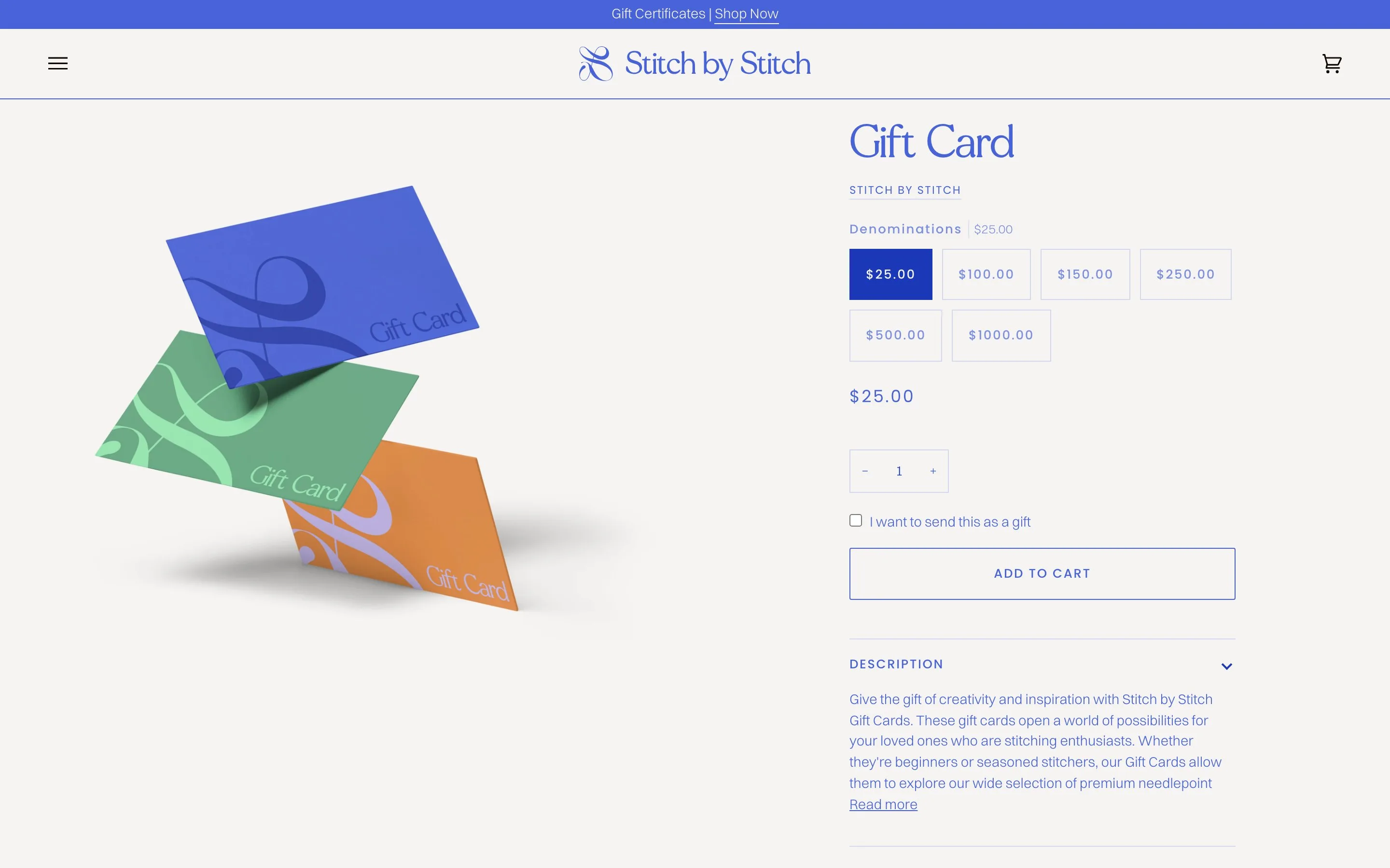 Stitch by Stitch website: Gift card