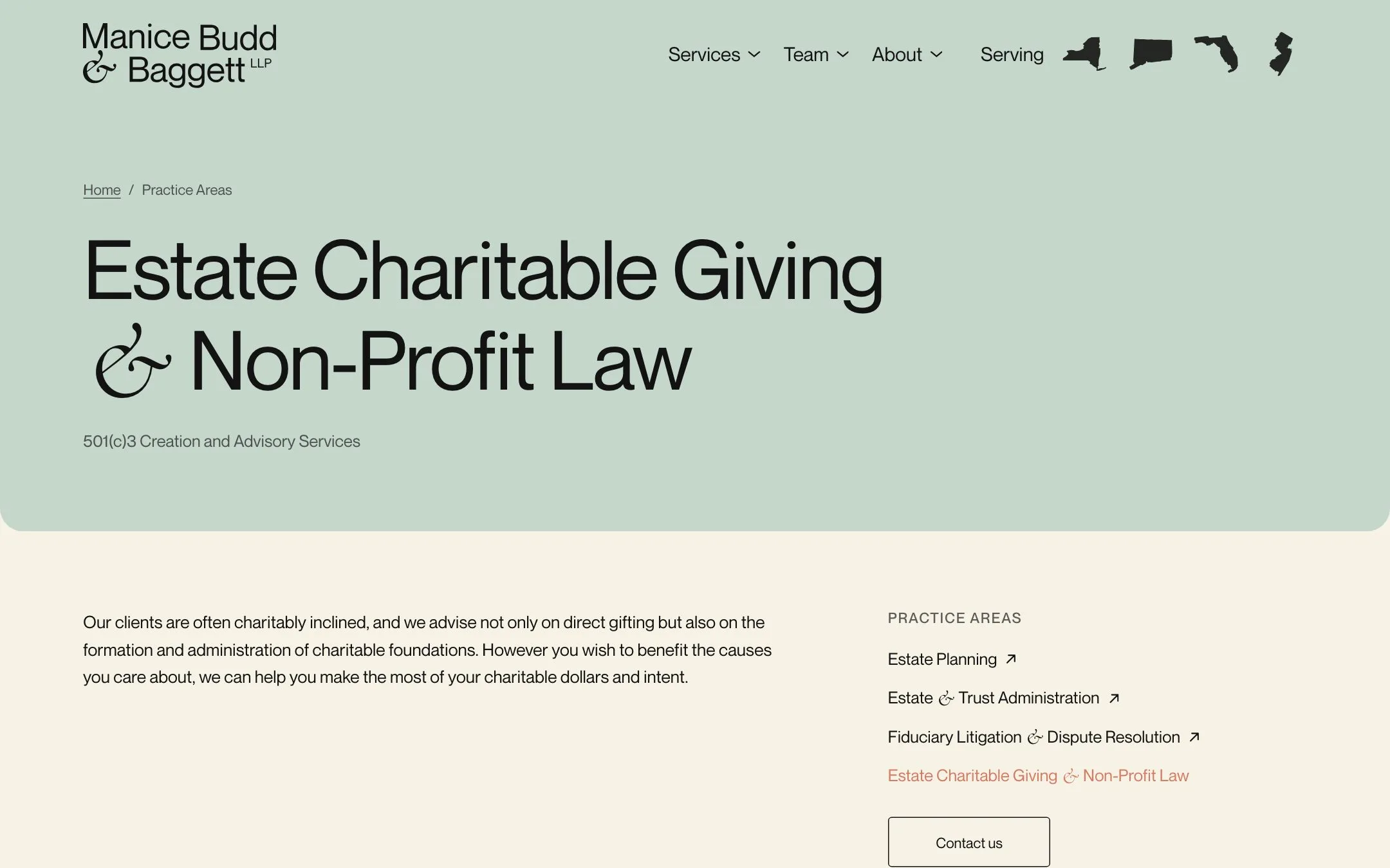 Manice Budd & Baggett website: Charitable giving