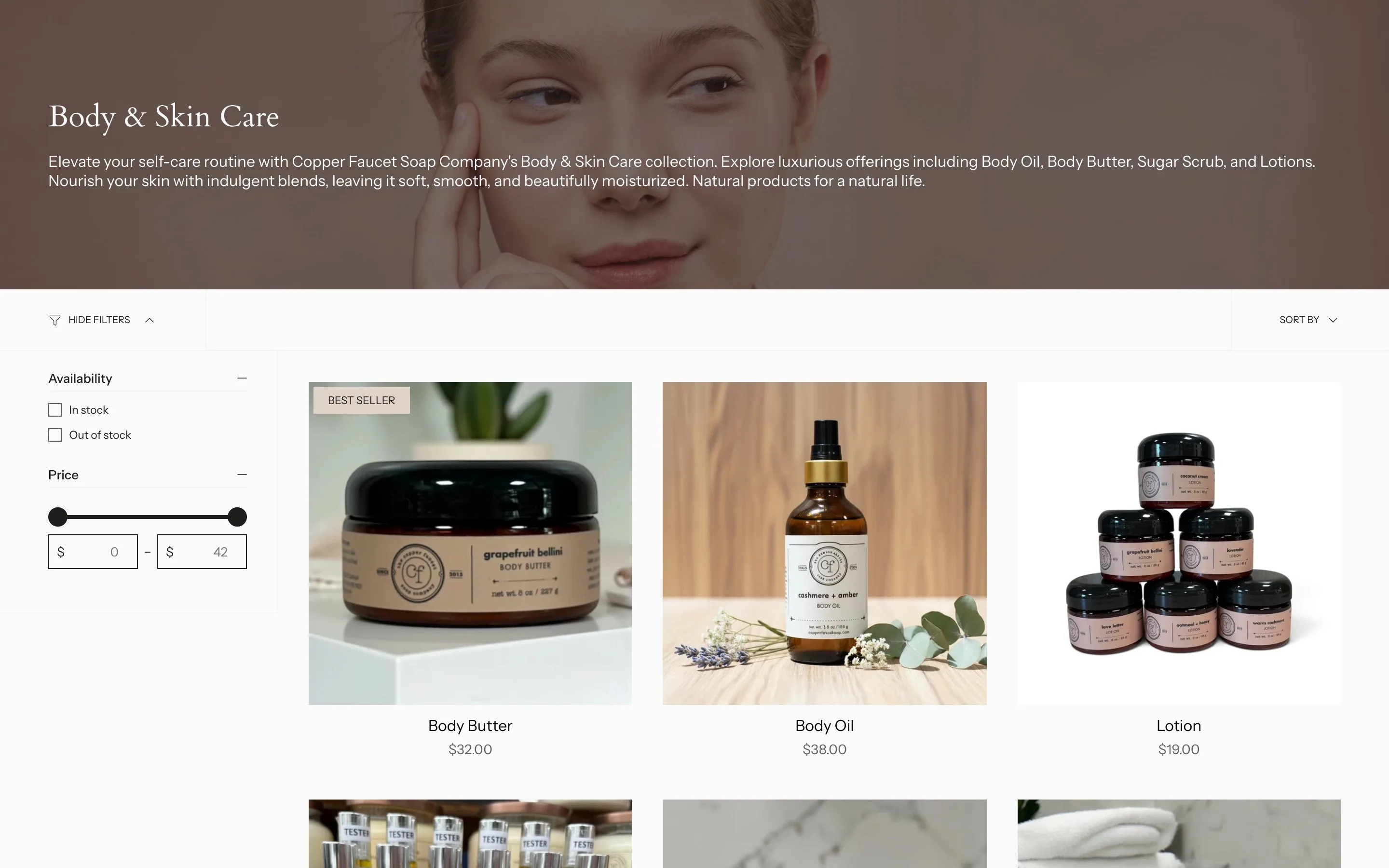 Copper Faucet website: Body and skin care