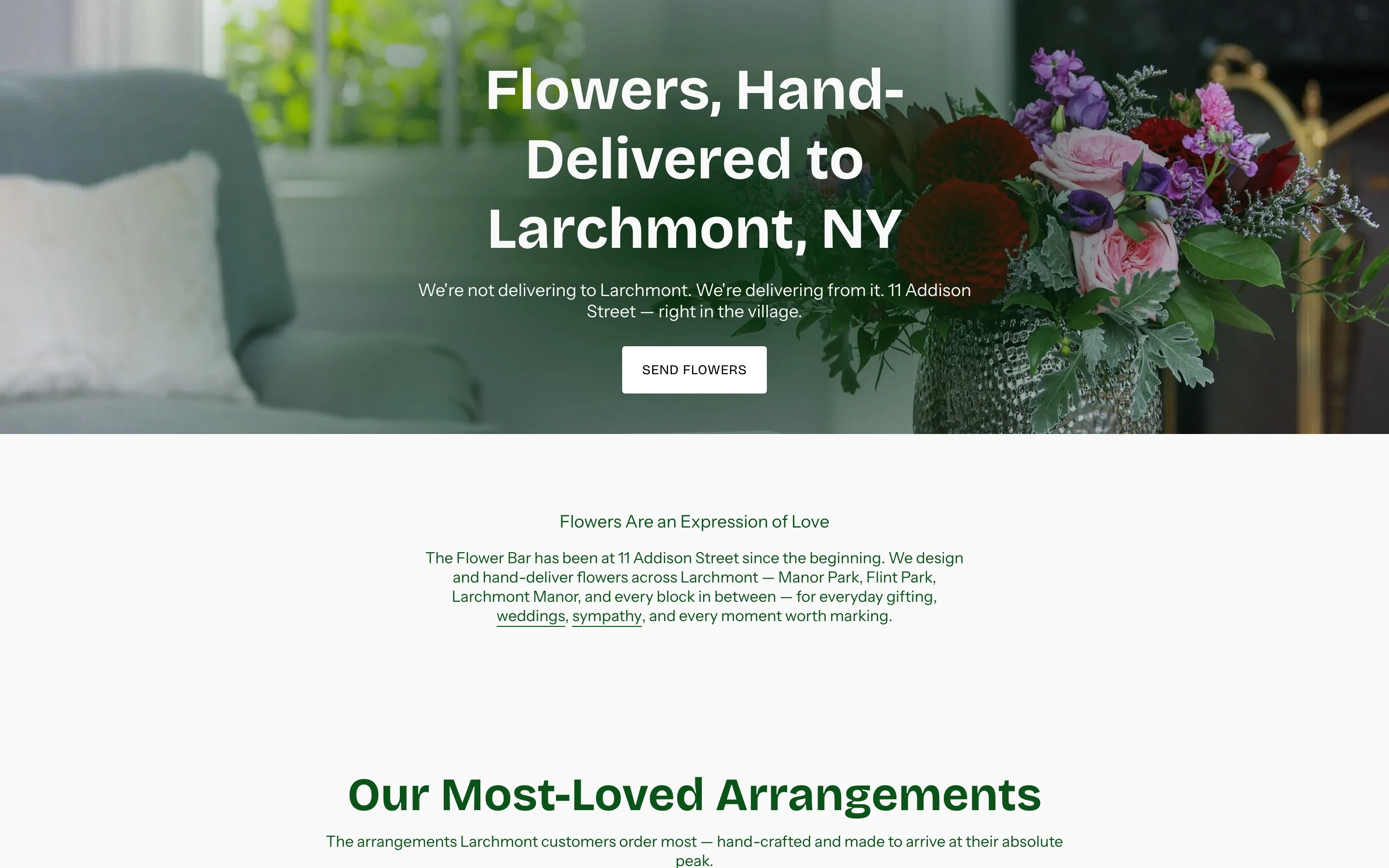 The Flower Bar website: Delivery in Larchmont