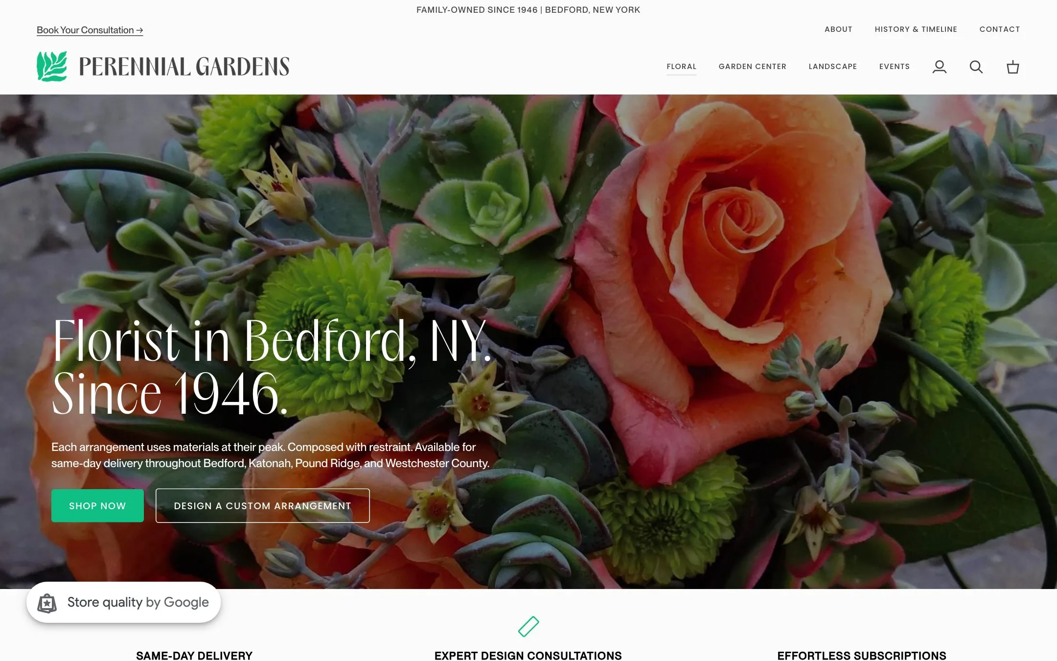 Perennial Gardens website: Florist in Bedford