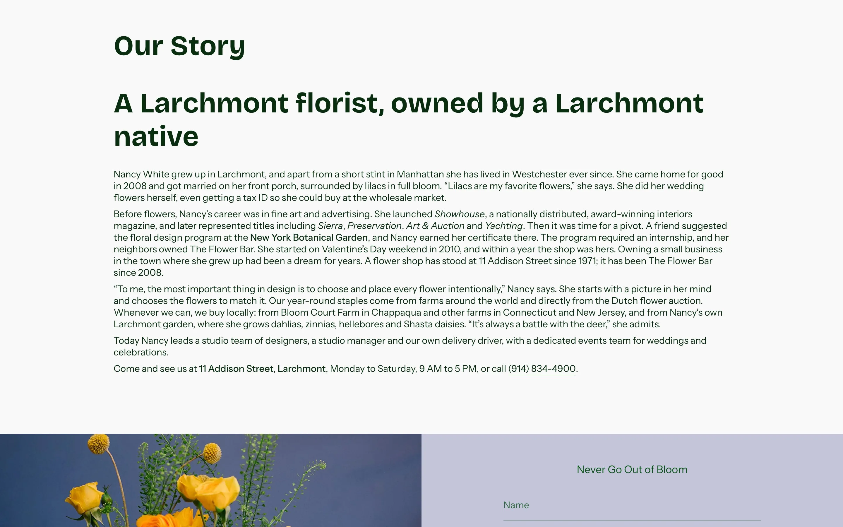 The Flower Bar website: Our story